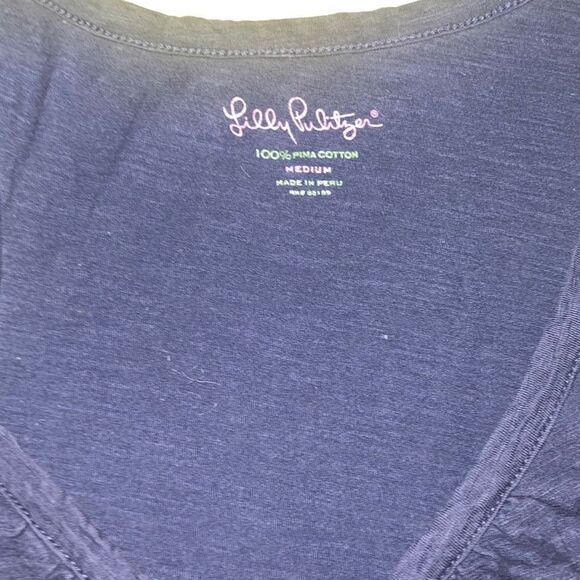 Lilly Pulitzer Hartley Tank Top Cotton Solid Navy Neutral Gold Buttons sz M - Picture 6 of 6